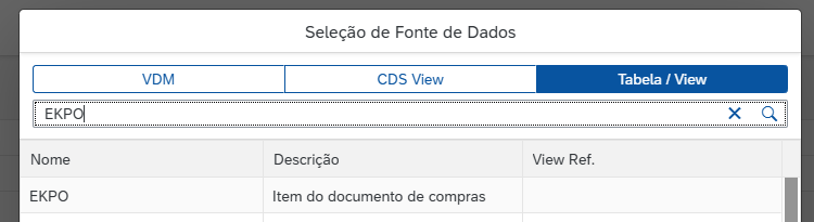 Seleção da fonte de dados