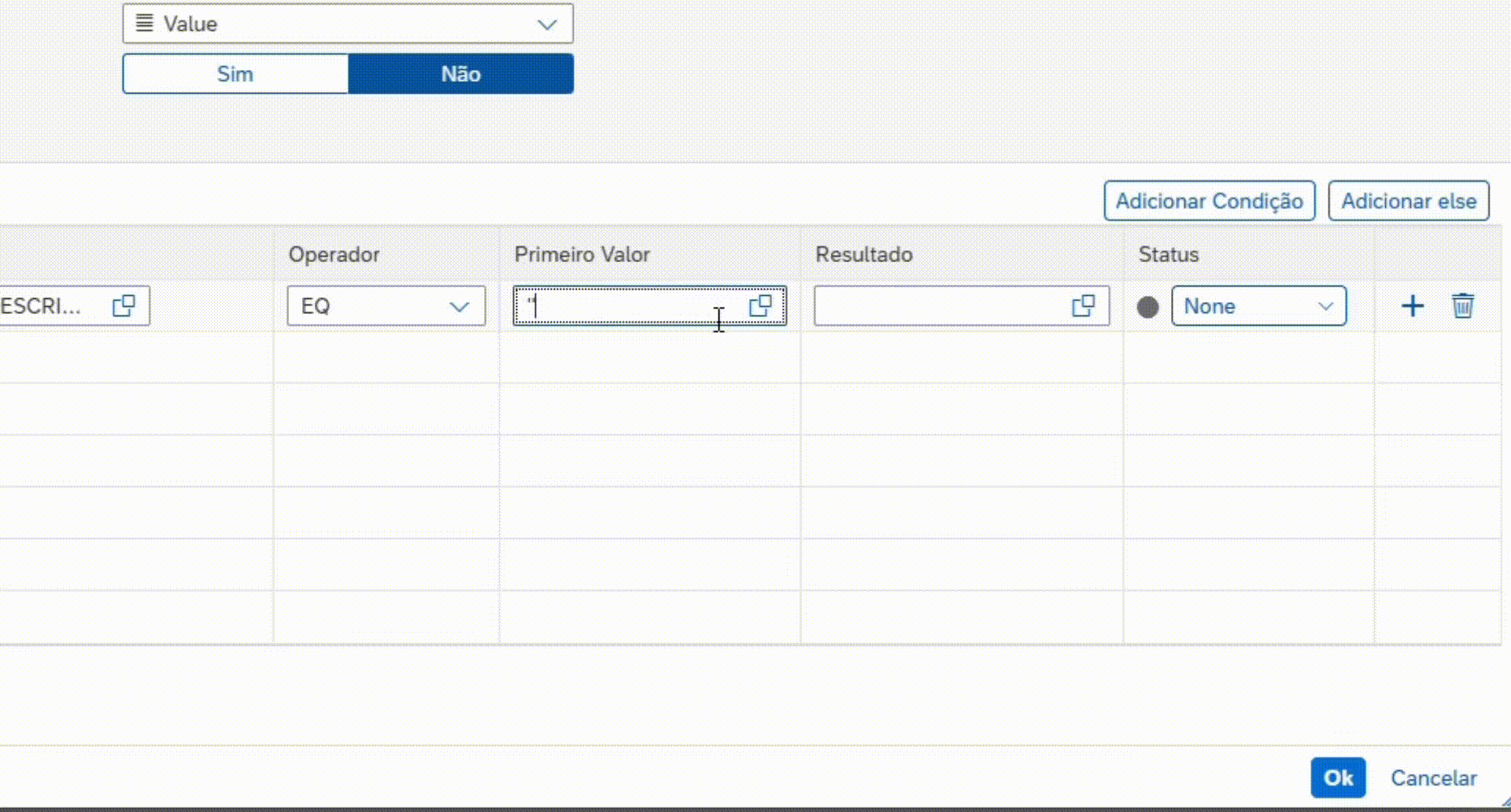 Conclusão da configuração do Case Conditions