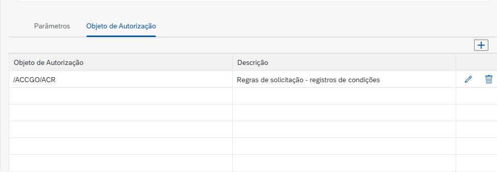Objeto de autorização criado na aplicação