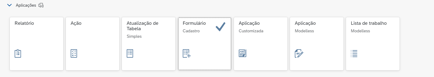 Seleção do tipo de aplicação Formulário