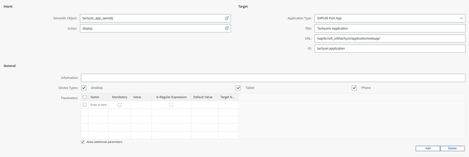 Target mapping do Tachyonix Application no Fiori Designer