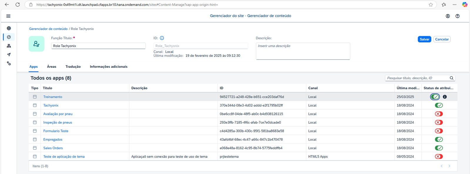 Interruptor de status de atribuição do tile ligado (verde)